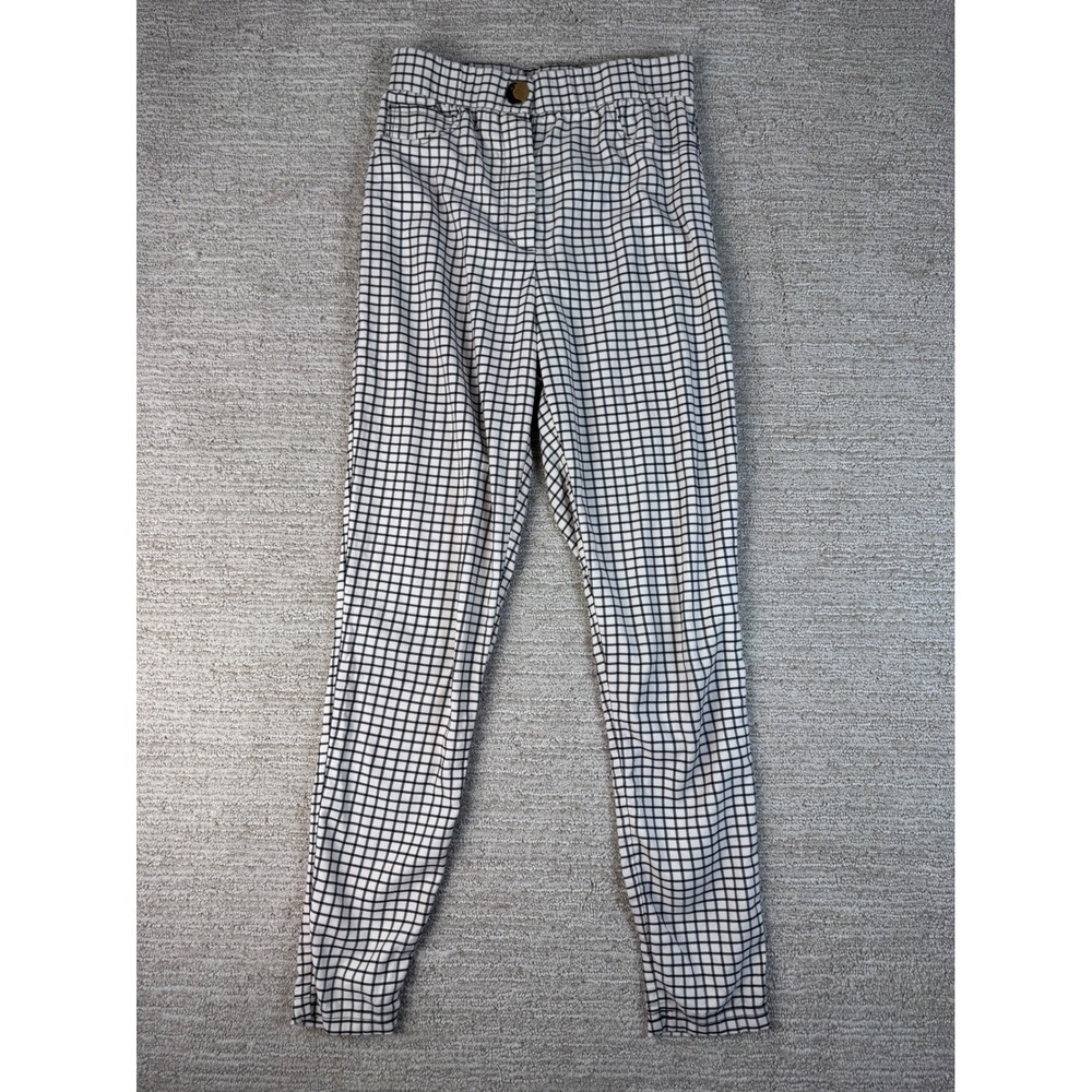 Zara Womens Black White Grid Plaid High Waist Side Zip Ankle Pants Size Medium